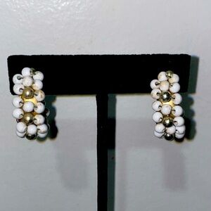 Vintage White and silver Beaded Earrings